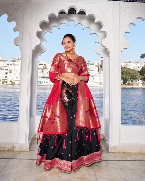 Black Color Jacquard silk Lehenga Choli image 3